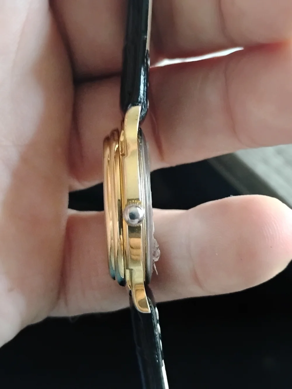 Willow Bay Gold-Tone Quartz Watch with Black Leather Strap